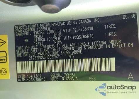 2017 Lexus Rx 350 from USA, damaged, VIN 2T2ZZMCA5HC037521